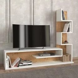 Έπιπλο τηλεόρασης Metehan  χρώμα λευκό - sapphire oak 149,5x29,5x120εκ.