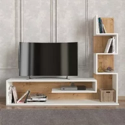 Έπιπλο τηλεόρασης Metehan  χρώμα λευκό - sapphire oak 149,5x29,5x120εκ.