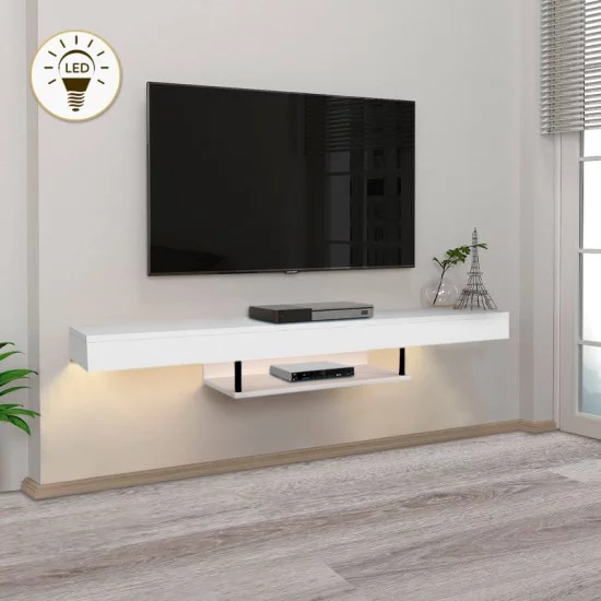 Έπιπλο τηλεόρασης επιτοίχιο Albares  με LED χρώμα λευκό 150x29,6x22εκ.