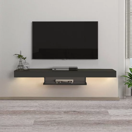 Έπιπλο τηλεόρασης επιτοίχιο Albares  με LED χρώμα ανθρακί 150x29,6x22εκ.
