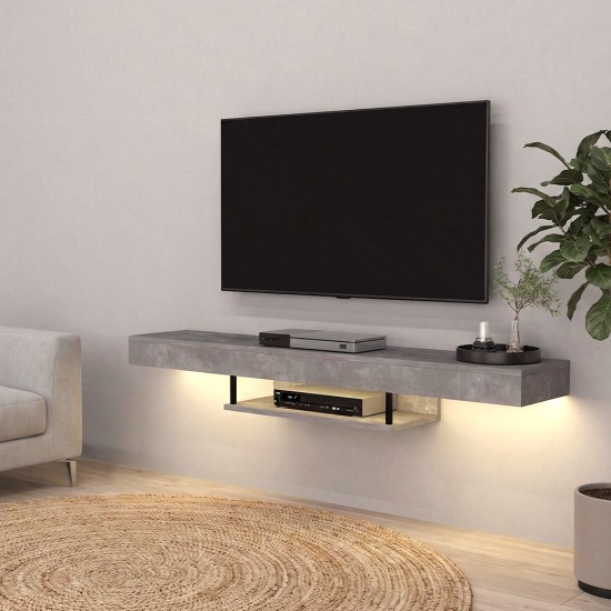 Έπιπλο τηλεόρασης επιτοίχιο Albares  με LED χρώμα γκρι σκυροδέματος 150x29,6x22εκ.