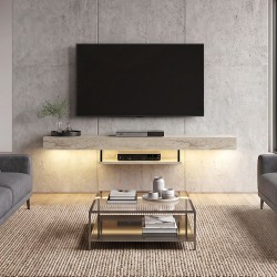 Έπιπλο τηλεόρασης επιτοίχιο Albares  με LED χρώμα travertine 150x29,6x22εκ.