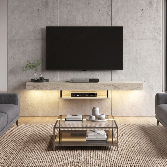Έπιπλο τηλεόρασης επιτοίχιο Albares  με LED χρώμα travertine 150x29,6x22εκ.