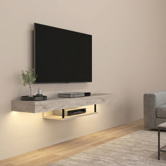 Έπιπλο τηλεόρασης επιτοίχιο Albares  με LED χρώμα travertine 150x29,6x22εκ.