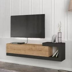 Έπιπλο τηλεόρασης επιτοίχιο Volare  χρώμα sapphire oak - ανθρακί 150x29,6x38,6εκ.