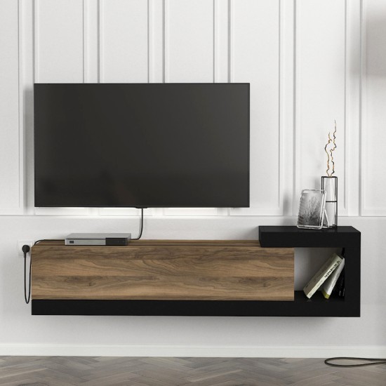 Έπιπλο τηλεόρασης επιτοίχιο Volare  χρώμα καρυδί - μαύρο 150x29,6x38,6εκ.