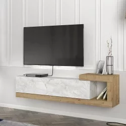 Έπιπλο τηλεόρασης επιτοίχιο Volare  χρώμα λευκό εφέ μαρμάρου - sapphire oak 150x29,6x38,6εκ.