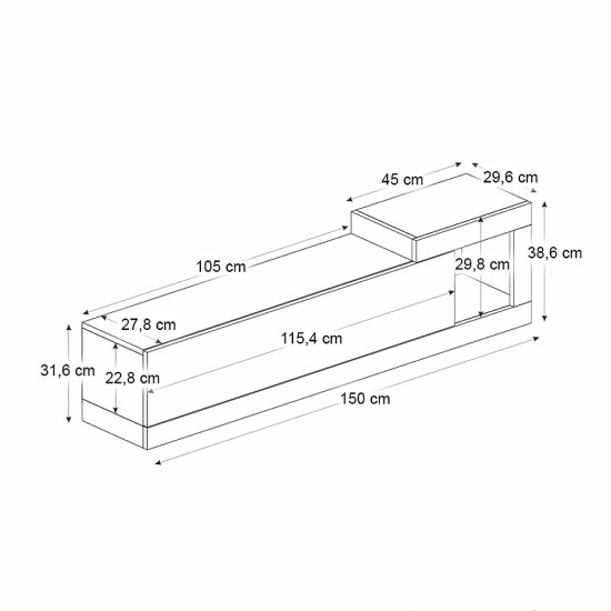 Έπιπλο τηλεόρασης επιτοίχιο Volare  χρώμα sandstone - travertine 150x29,6x38,6εκ.