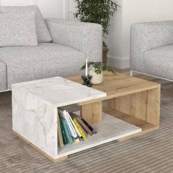 Τραπεζάκι σαλονιού Mareta  χρώμα λευκό εφέ μαρμάρου - sapphire oak 81,8x50x35εκ.