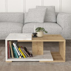 Τραπεζάκι σαλονιού Mareta  χρώμα λευκό εφέ μαρμάρου - sapphire oak 81,8x50x35εκ.