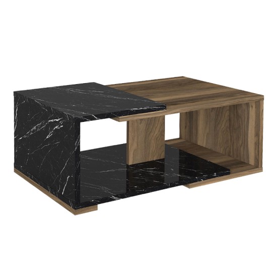 Τραπεζάκι σαλονιού Mareta  χρώμα μαύρο εφέ μαρμάρου - καρυδί 81,8x50x35εκ. Τραπεζάκι σαλονιού Mareta  χρώμα μαύρο εφέ μαρμάρου - καρυδί 81,8x50x35εκ.