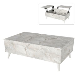 Τραπεζάκι σαλονιού Roy  με σερβιτόρο χρώμα λευκό εφέ μαρμάρου 121x69x40εκ.