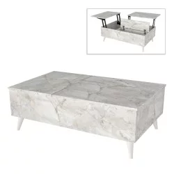 Τραπεζάκι σαλονιού Roy  με σερβιτόρο χρώμα λευκό εφέ μαρμάρου 121x69x40εκ.