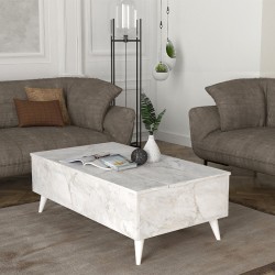 Τραπεζάκι σαλονιού Roy  με σερβιτόρο χρώμα λευκό εφέ μαρμάρου 121x69x40εκ.