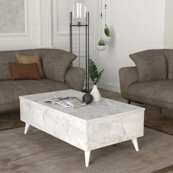 Τραπεζάκι σαλονιού Roy  με σερβιτόρο χρώμα λευκό εφέ μαρμάρου 121x69x40εκ.