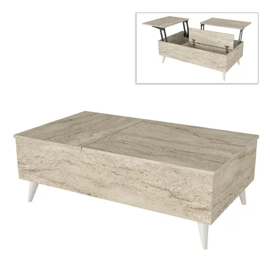 Τραπεζάκι σαλονιού Roy  με σερβιτόρο χρώμα travertine 121x69x40εκ.