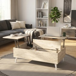 Τραπεζάκι σαλονιού Roy  με σερβιτόρο χρώμα travertine 121x69x40εκ.