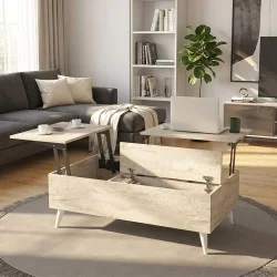 Τραπεζάκι σαλονιού Roy  με σερβιτόρο χρώμα travertine 121x69x40εκ.