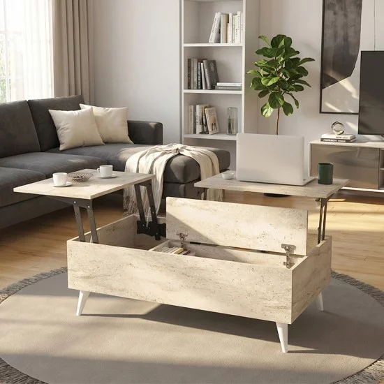Τραπεζάκι σαλονιού Roy  με σερβιτόρο χρώμα travertine 121x69x40εκ.