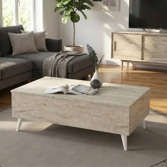 Τραπεζάκι σαλονιού Roy  με σερβιτόρο χρώμα travertine 121x69x40εκ.