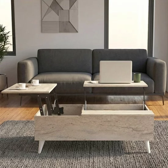 Τραπεζάκι σαλονιού Roy  με σερβιτόρο χρώμα travertine 121x69x40εκ.