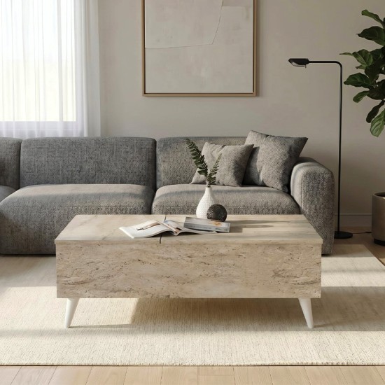 Τραπεζάκι σαλονιού Roy  με σερβιτόρο χρώμα travertine 121x69x40εκ.