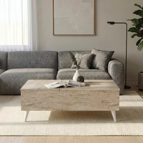 Τραπεζάκι σαλονιού Roy  με σερβιτόρο χρώμα travertine 121x69x40εκ.