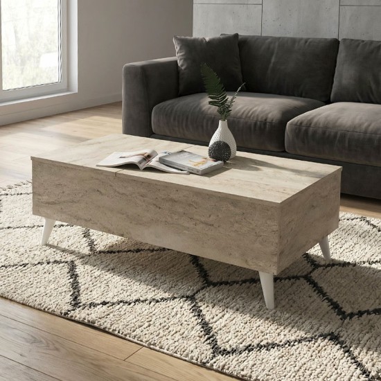 Τραπεζάκι σαλονιού Roy  με σερβιτόρο χρώμα travertine 121x69x40εκ.