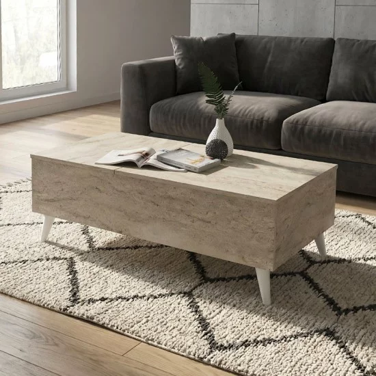 Τραπεζάκι σαλονιού Roy  με σερβιτόρο χρώμα travertine 121x69x40εκ.