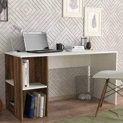 Γραφείο εργασίας Coral  χρώμα λευκό - καρυδί 140x60x75εκ.