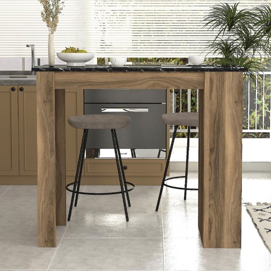 Τραπέζι μπαρ Monaco  χρώμα καρυδί - μαύρο εφέ μαρμάρου 120x51,6x101,8εκ.