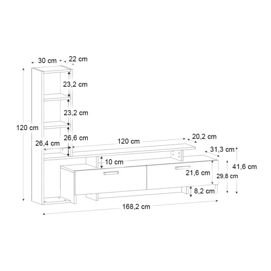 Σύνθεση τηλεόρασης Simal  με LED χρώμα λευκό - cordoba 168,2x31,3x120εκ.