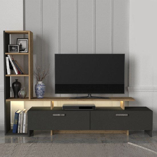 Σύνθεση τηλεόρασης Simal  με LED χρώμα ανθρακί - sepet oak 168,2x31,3x120εκ.