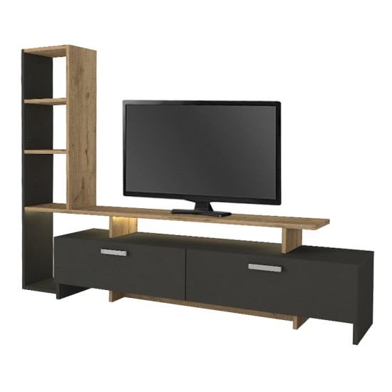 Σύνθεση τηλεόρασης Simal  με LED χρώμα ανθρακί - sepet oak 168,2x31,3x120εκ.