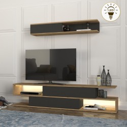 Σύνθεση τηλεόρασης Manet  με LED χρώμα sepet oak - ανθρακί 180x29,5x39εκ.