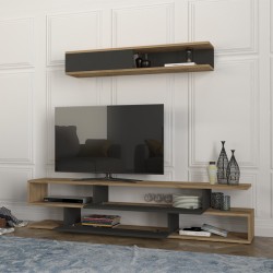 Σύνθεση τηλεόρασης Manet  με LED χρώμα sepet oak - ανθρακί 180x29,5x39εκ.