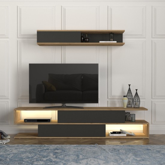 Σύνθεση τηλεόρασης Manet  με LED χρώμα sepet oak - ανθρακί 180x29,5x39εκ.
