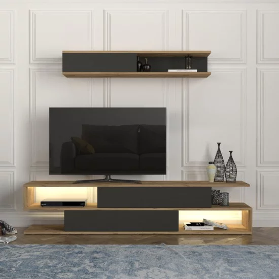 Σύνθεση τηλεόρασης Manet  με LED χρώμα sepet oak - ανθρακί 180x29,5x39εκ.