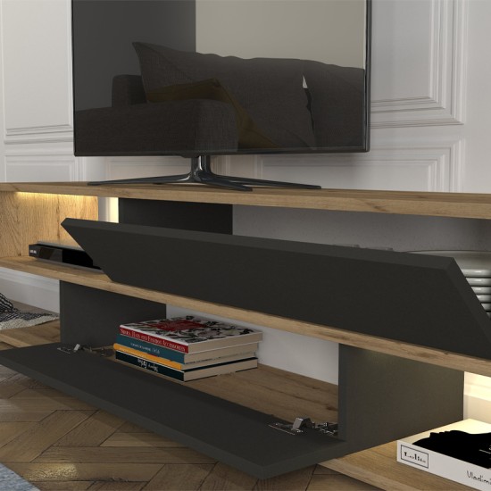 Σύνθεση τηλεόρασης Manet  με LED χρώμα sepet oak - ανθρακί 180x29,5x39εκ.