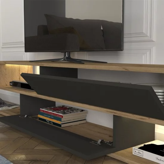 Σύνθεση τηλεόρασης Manet  με LED χρώμα sepet oak - ανθρακί 180x29,5x39εκ.