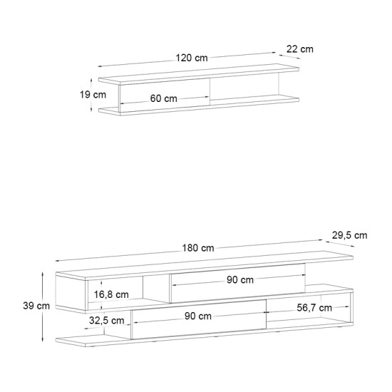 Σύνθεση τηλεόρασης Manet  με LED χρώμα sepet oak - ανθρακί 180x29,5x39εκ.