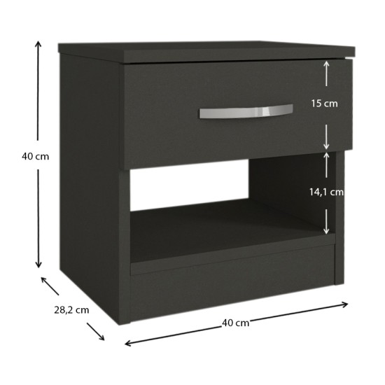 Κομοδίνο μελαμίνης Lube  χρώμα ανθρακί 40x28,2x40εκ.