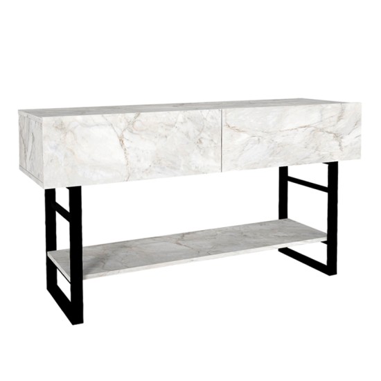 Κονσόλα Aron  χρώμα λευκό εφέ μαρμάρου 138,8x41x75,7εκ.