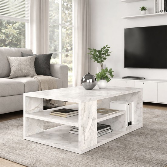 Τραπεζάκι σαλονιού Abdera  χρώμα λευκό εφέ μαρμάρου 110x60x42εκ.