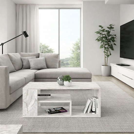 Τραπεζάκι σαλονιού Abdera  χρώμα λευκό εφέ μαρμάρου 110x60x42εκ.