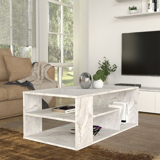 Τραπεζάκι σαλονιού Abdera  χρώμα λευκό εφέ μαρμάρου 110x60x42εκ.