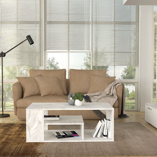 Τραπεζάκι σαλονιού Abdera  χρώμα λευκό εφέ μαρμάρου 110x60x42εκ.