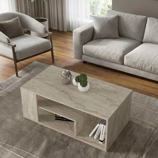 Τραπεζάκι σαλονιού Abdera  χρώμα travertine 110x60x42εκ.