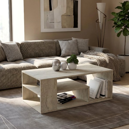 Τραπεζάκι σαλονιού Abdera  χρώμα travertine 110x60x42εκ.