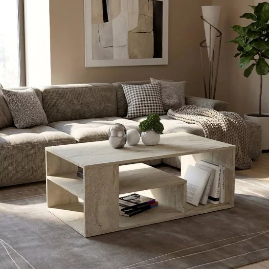 Τραπεζάκι σαλονιού Abdera  χρώμα travertine 110x60x42εκ.